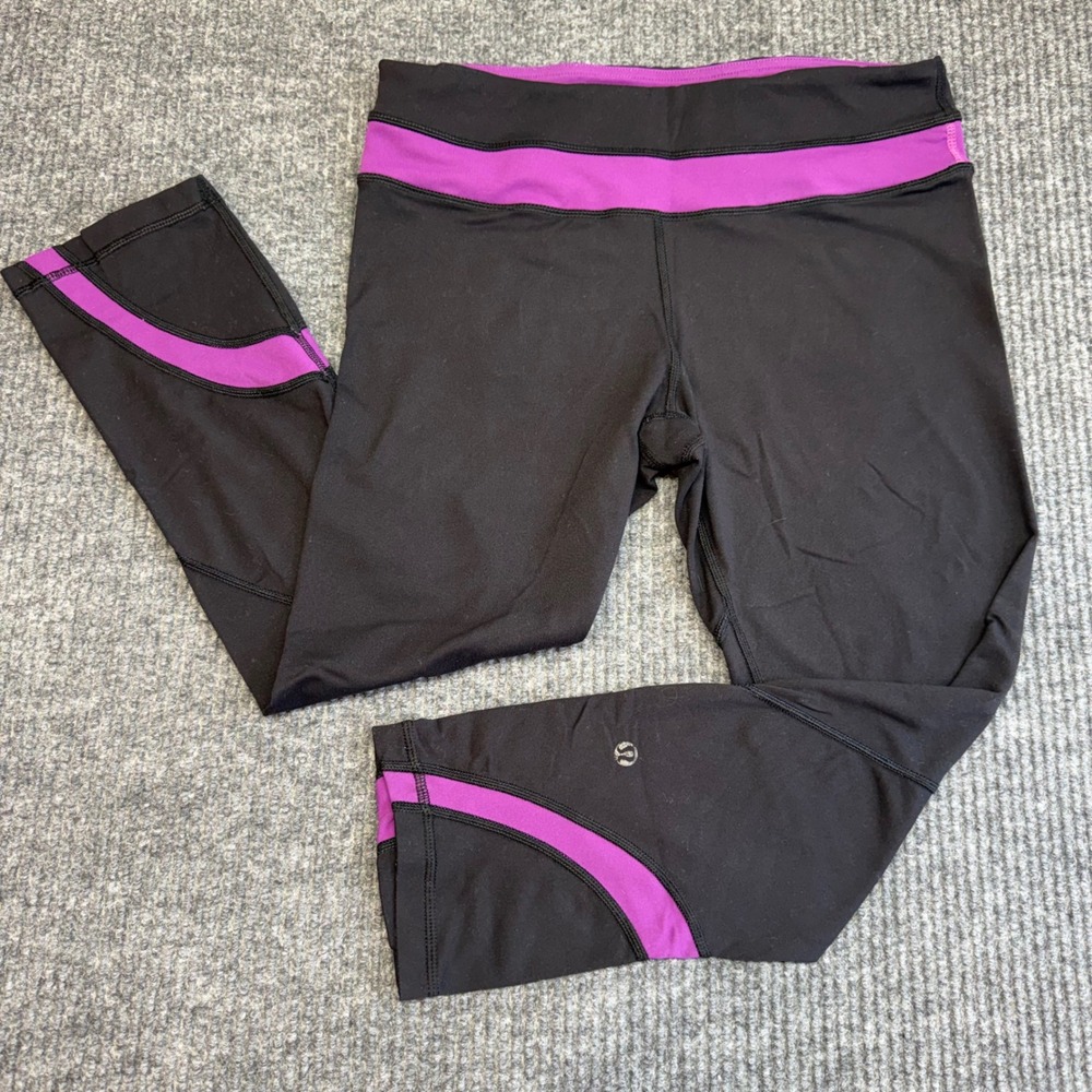 Lululemon Run Inspire Crop II Leggings Sz 6 Black Purple‎ Luxtreme Active